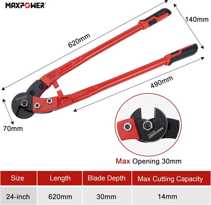 Max Power Wire Cutters, 24-Inch Heavy Duty Wire Rope Cutter, Heavy Duty Industrial Strength Cable Cutter for Hard Wire Ropes, Stainless Steel Wires - Image 2